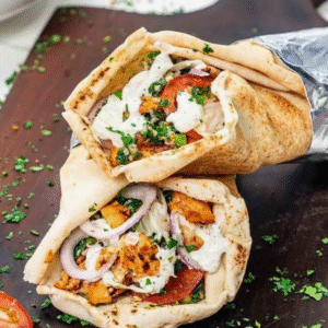 Thin chicken kebab wrap